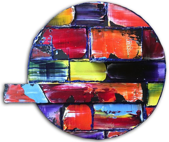 "Circle Back" - Save As A Series - Original PMS Mixed Media Sculptural Paintings On Tondo - 17.5 x 8 inches