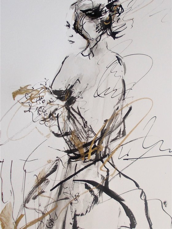 Woman  ink drawing series-Figurative drawing on paper