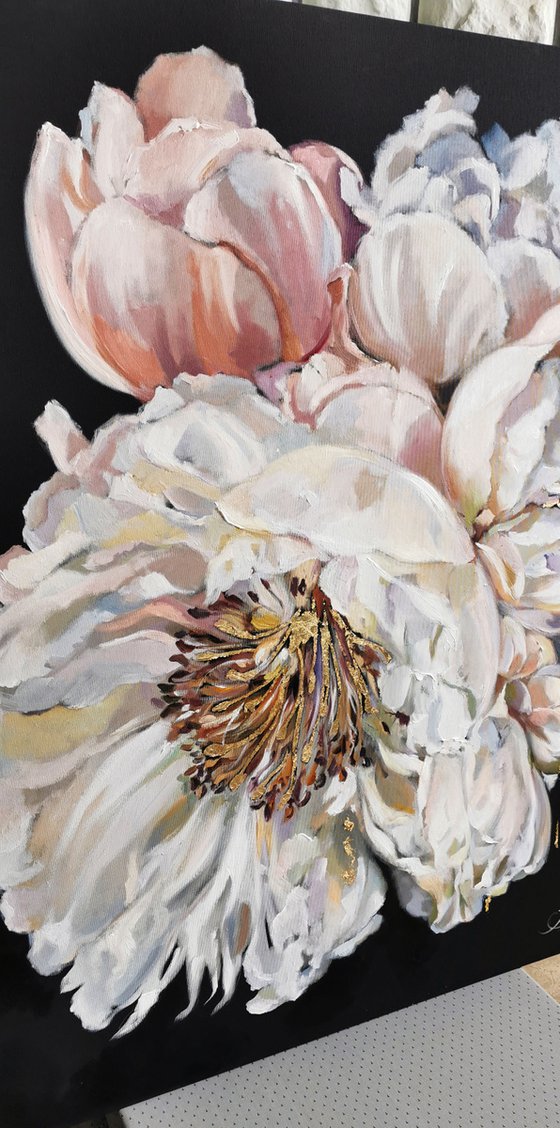 White peonies on canvas