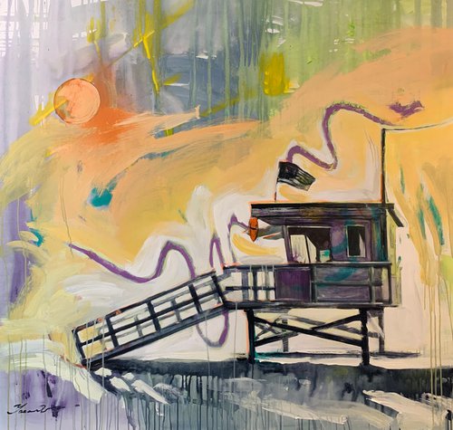 Large XXL Big painting - "Los Angeles sunset" - Bright street art - California - Miami Beach - Florida - Miami - Yellow by Yaroslav Yasenev