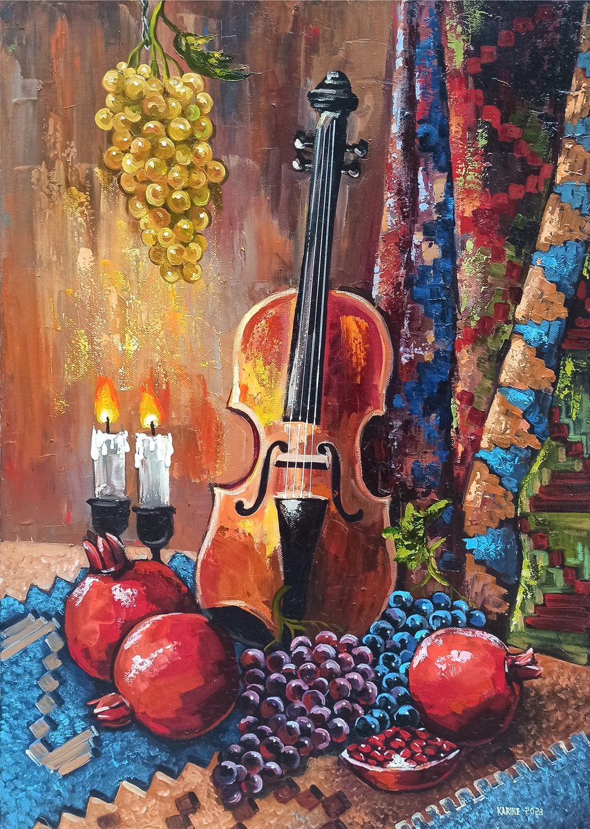 Impressionistic Still Life Oil Painting By Karine Harutyunyan, 20 X 28", Still Life, Original Artwork