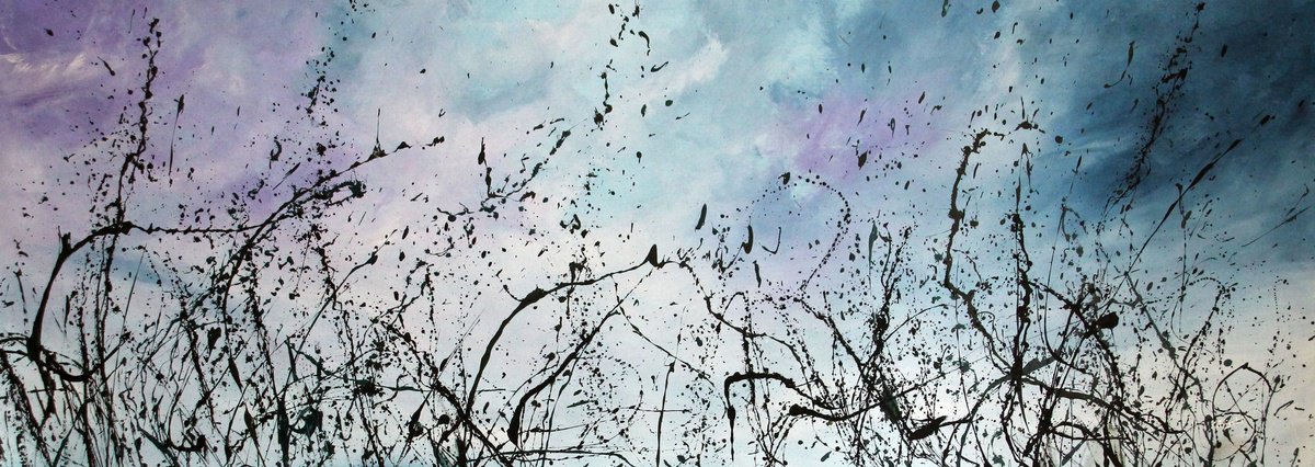 Expressive Landscape Acrylic Painting By Cecilia Frigati, 87 X 33, Winter Blues #9, Original Artwork