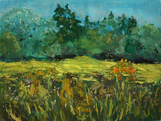 Grass and flowers in the meadow. PLEIN AIR #2 /  ORIGINAL PAINTING