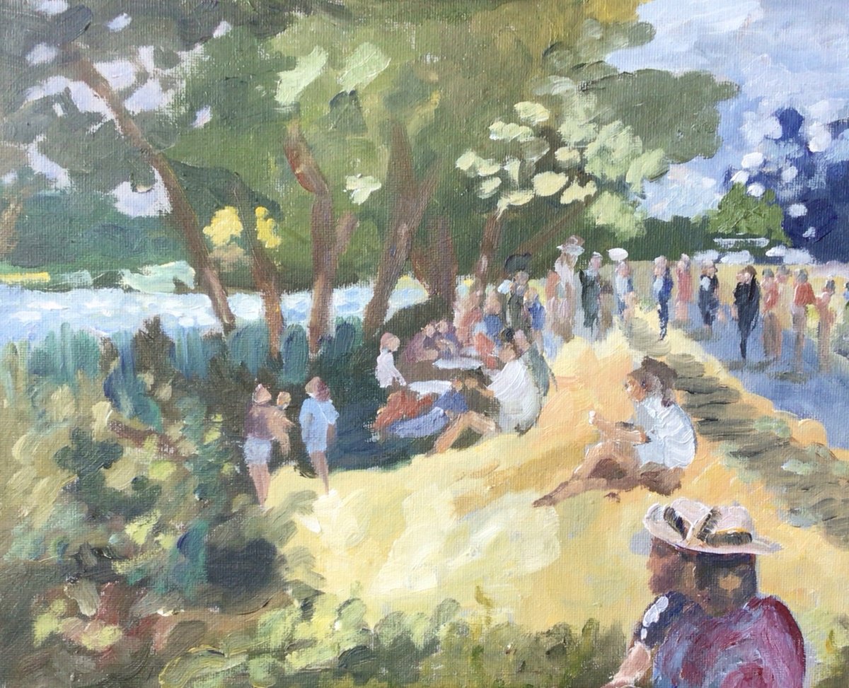 Impressionistic Landscape Oil Painting By Julian Lovegrove Art, 12 X 10", Picnic By The Stour, Original Artwork