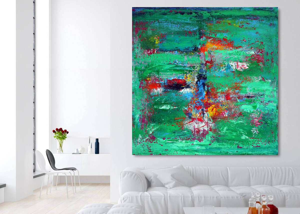 Extra large 200x200 abstract painting Emerald green by Veljko Martinovic