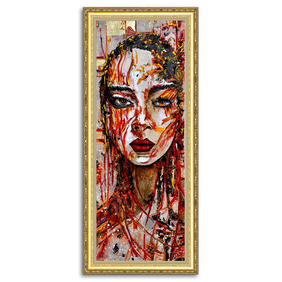 Abstract Portrait Acrylic Painting By Jakub Dk - Jakub D Krzewniak, 12 X 31, Fluid Femme, Original Artwork