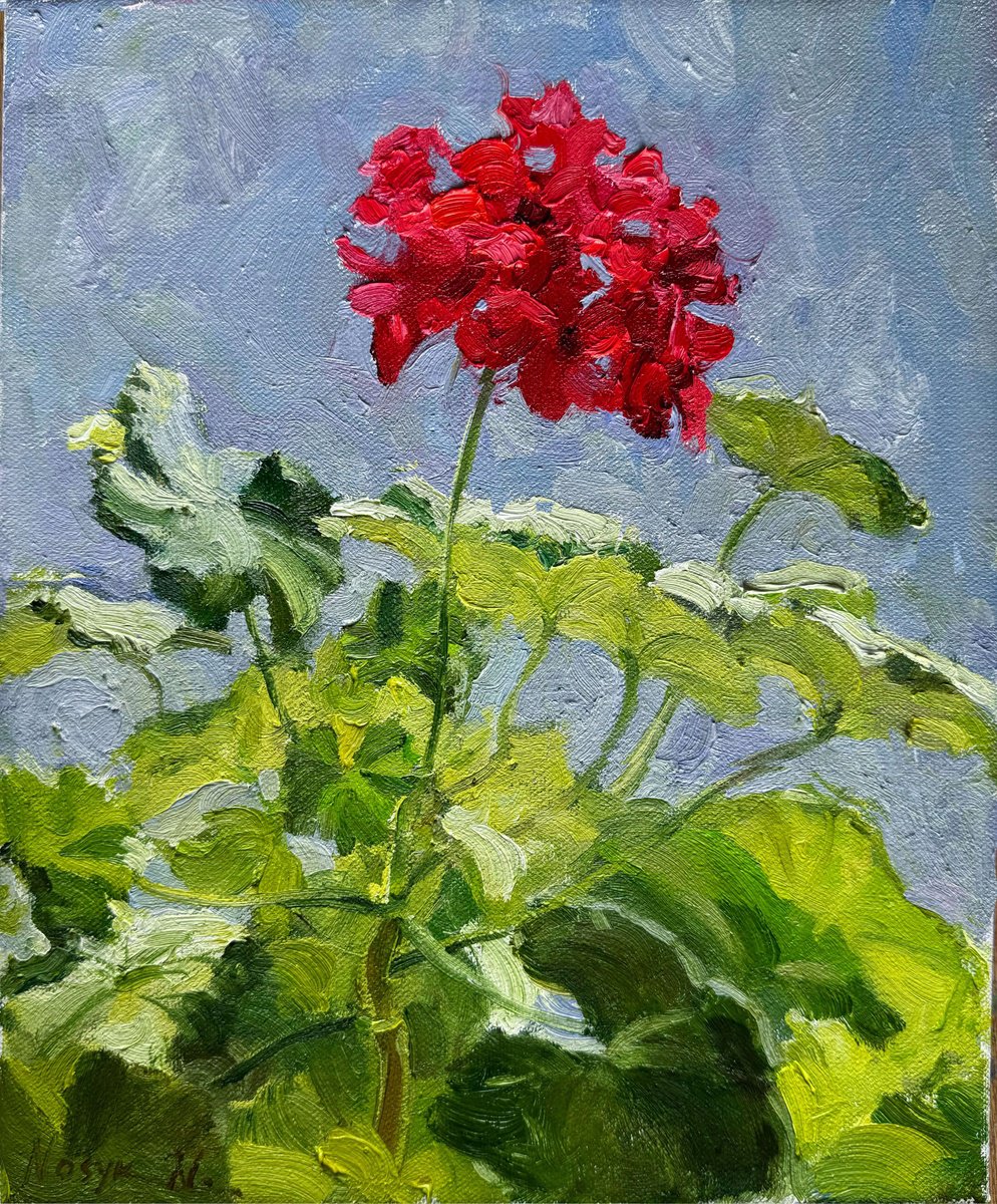 Impressionistic Botanical Oil Painting By Nataliia Nosyk, 12 X 14", Morning Flower, Original Artwork