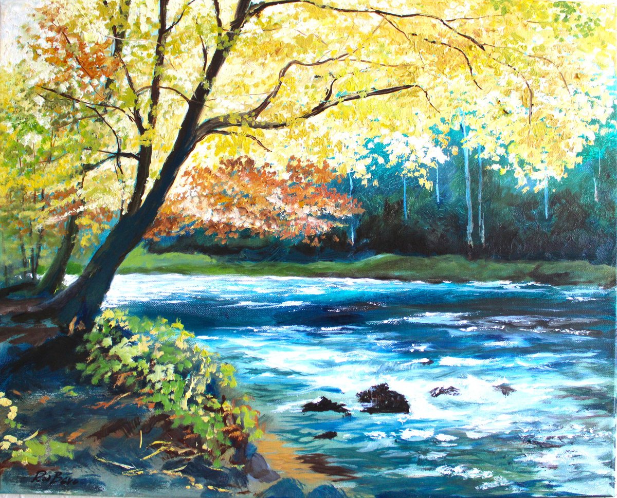 Impressionistic Landscape Oil Painting By Rod Bere, 20 X 16", Morning Sunlight, Original Artwork