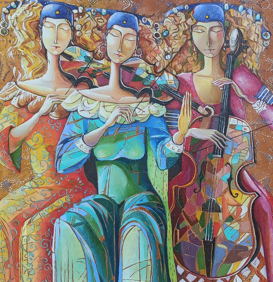 Trio (60x80cm, oil painting, modern art)