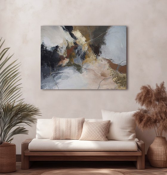 "Savage 2" Gray brown gold abstract art