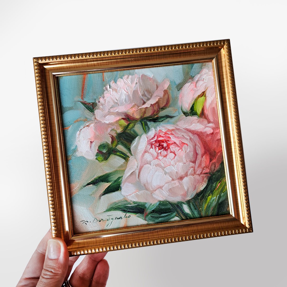 Organic Abstract Oil Painting By Nataly Derevyanko, 7 X 7", Peony, Original Artwork