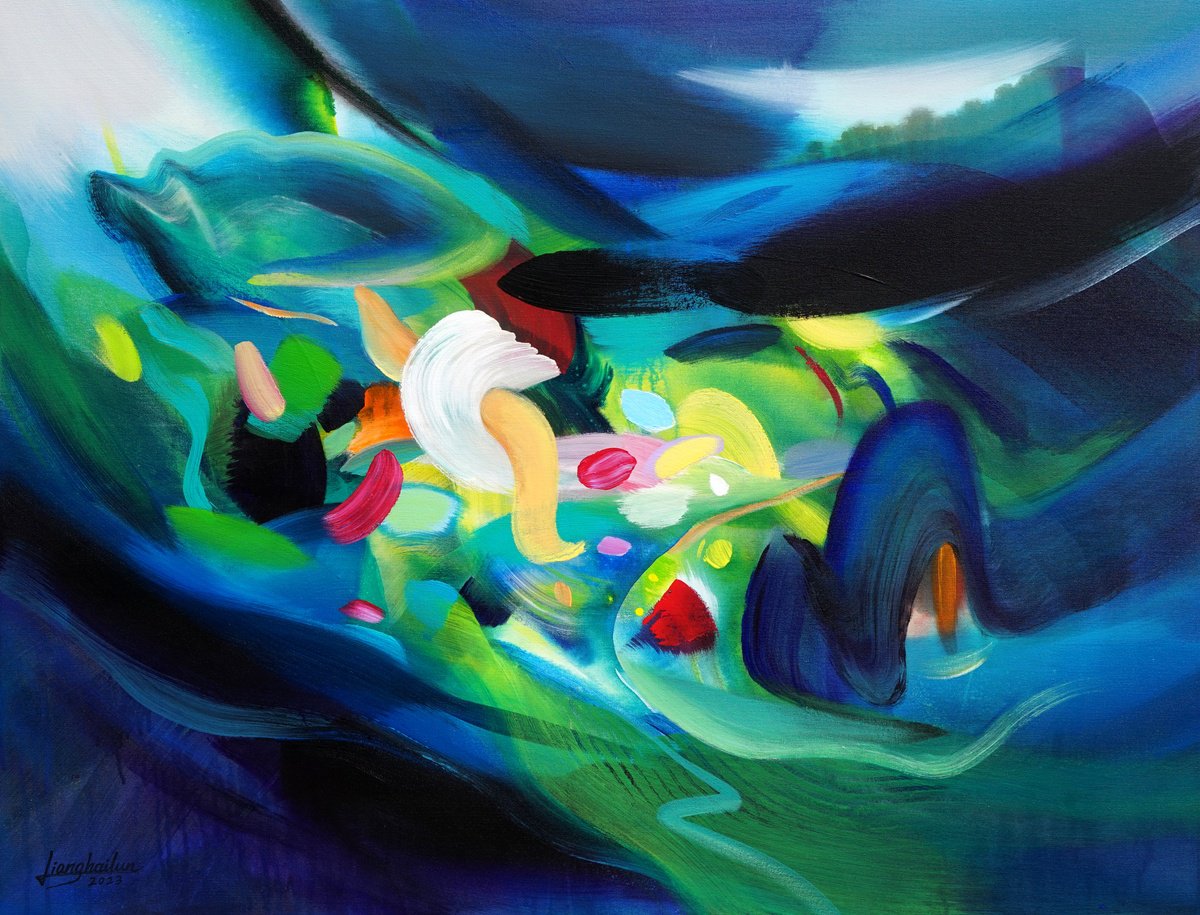 Abstract Acrylic Painting By Liang Hailun, 46 X 35", N°187, Original Artwork