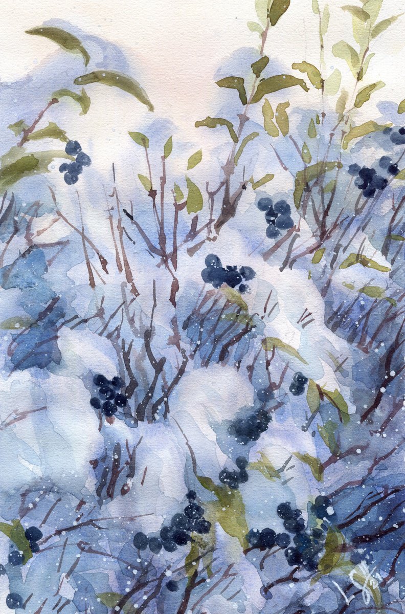 Impressionistic Botanical Watercolour By Svitlana Lagutina, 7 X 11", Winter Berries, Original Artwork