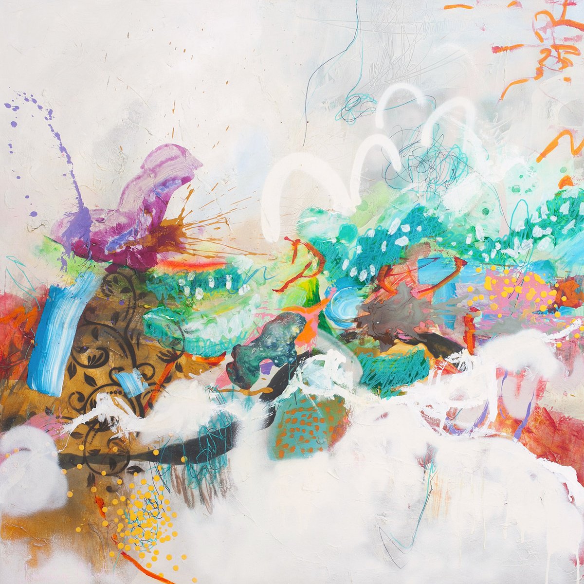 Organic Abstract Acrylic Painting By Carolina Alotus, 39 X 39, Thilykos, Original Artwork