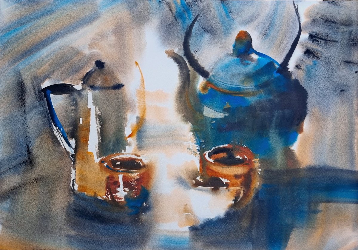 Abstract Still Life Watercolour By Elena Genkin, 20 X 15, Duel, Original Artwork