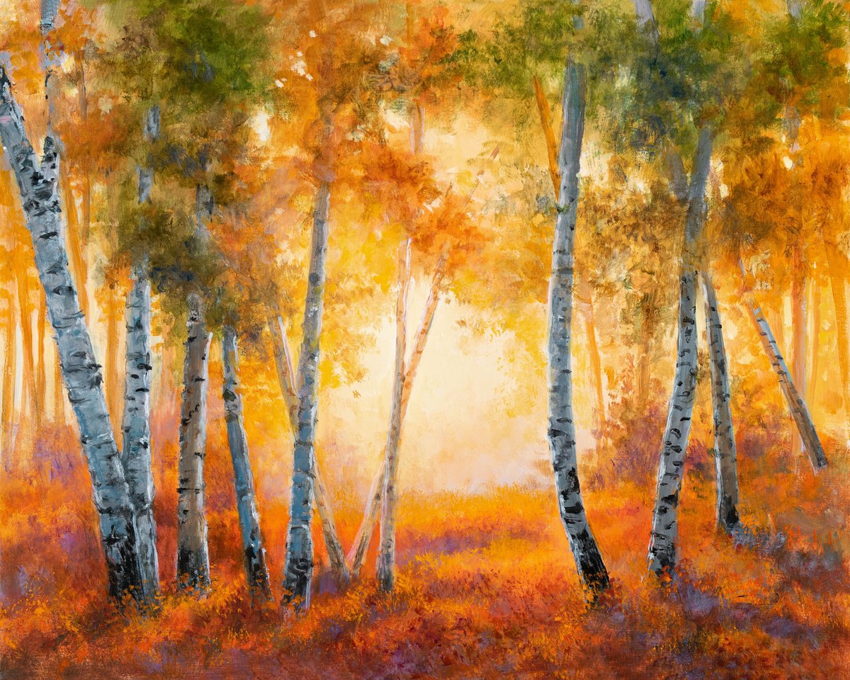 Autumn birch tree forest scene by Lucia Verdejo