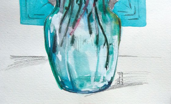 Garden roses in the blue vase sketch #4