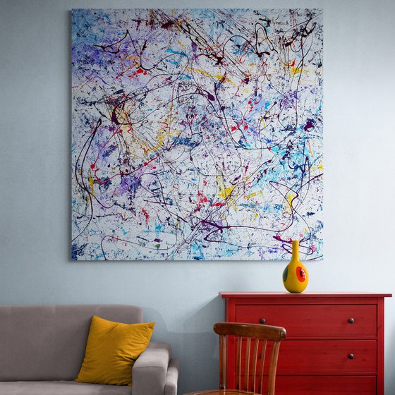 Constel - (W)160x(H)160 cm. Style of JACKSON POLLOCK. Abstract Expressionism Painting