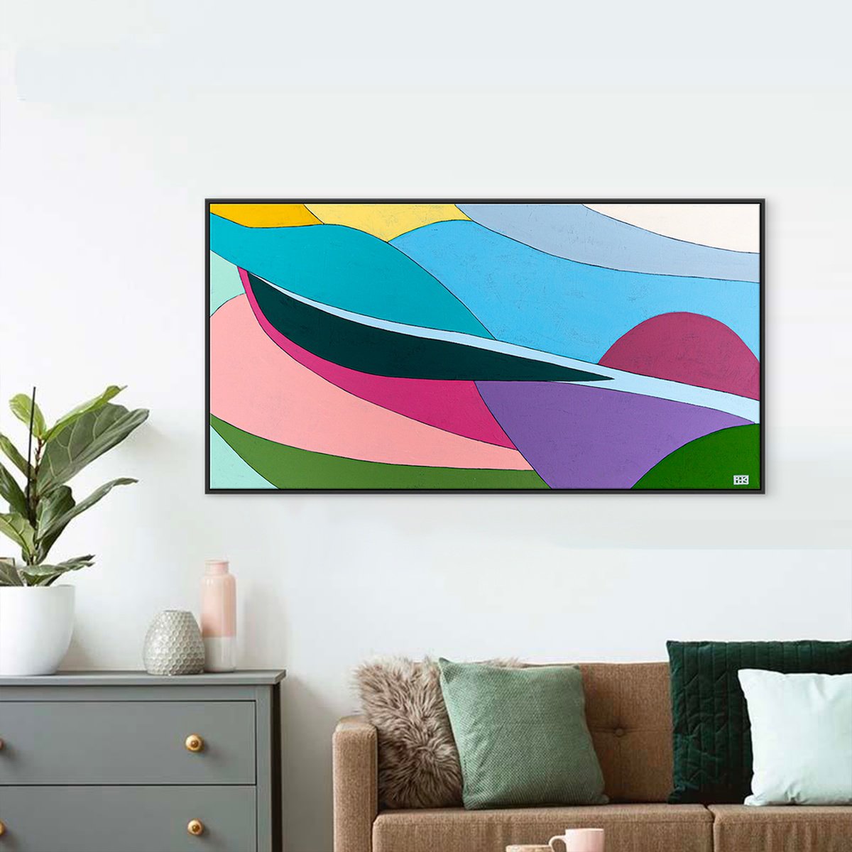 Abstract Acrylic Painting By Hyunah Kim, 40 X 20, Aella, Original Artwork