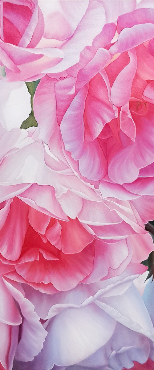 "Pink roses", floral realistic painting by Anna Steshenko