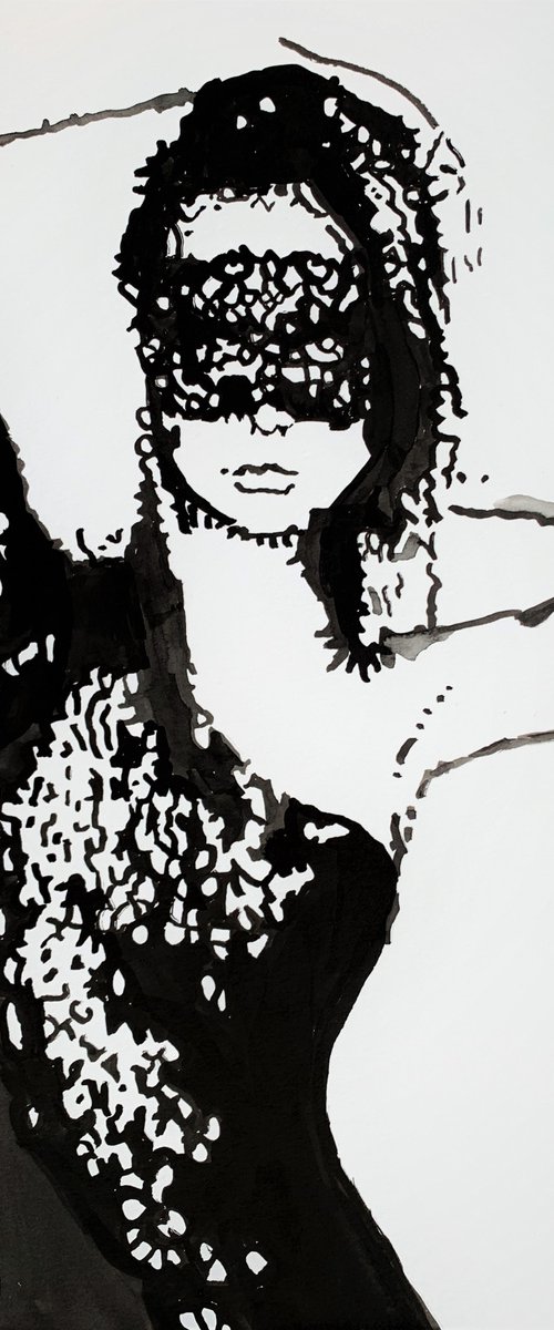 Woman with mask / 35 x 27 cm by Alexandra Djokic