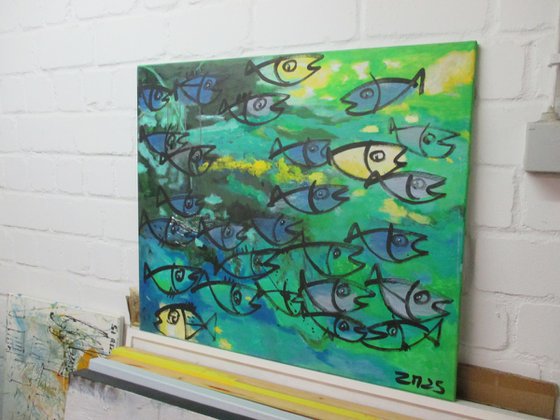 blue fishes jumping
