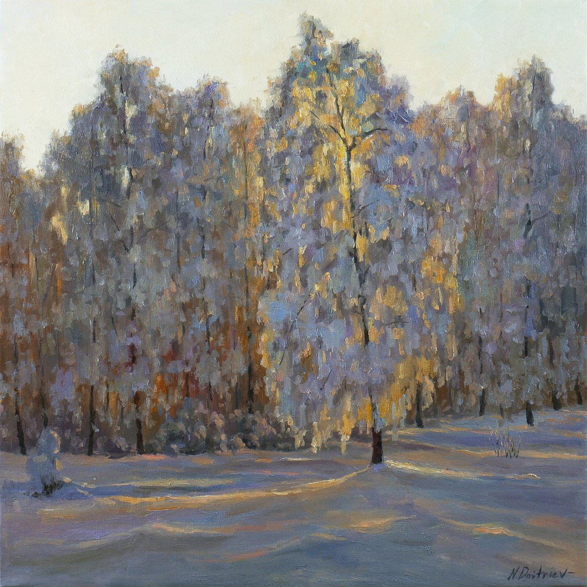 Sunlight Through The Trees- winter landscape painting by Nikolay Dmitriev