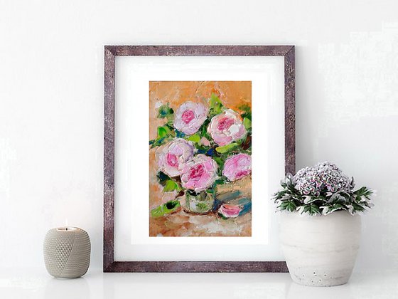 Pink Floral Painting Original Art Small Oil Artwork Flower Wall Art