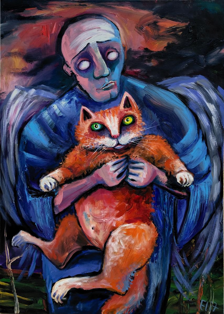 BLIND ANGEL with HIS SEEING-EYED CAT by Elisheva Nesis