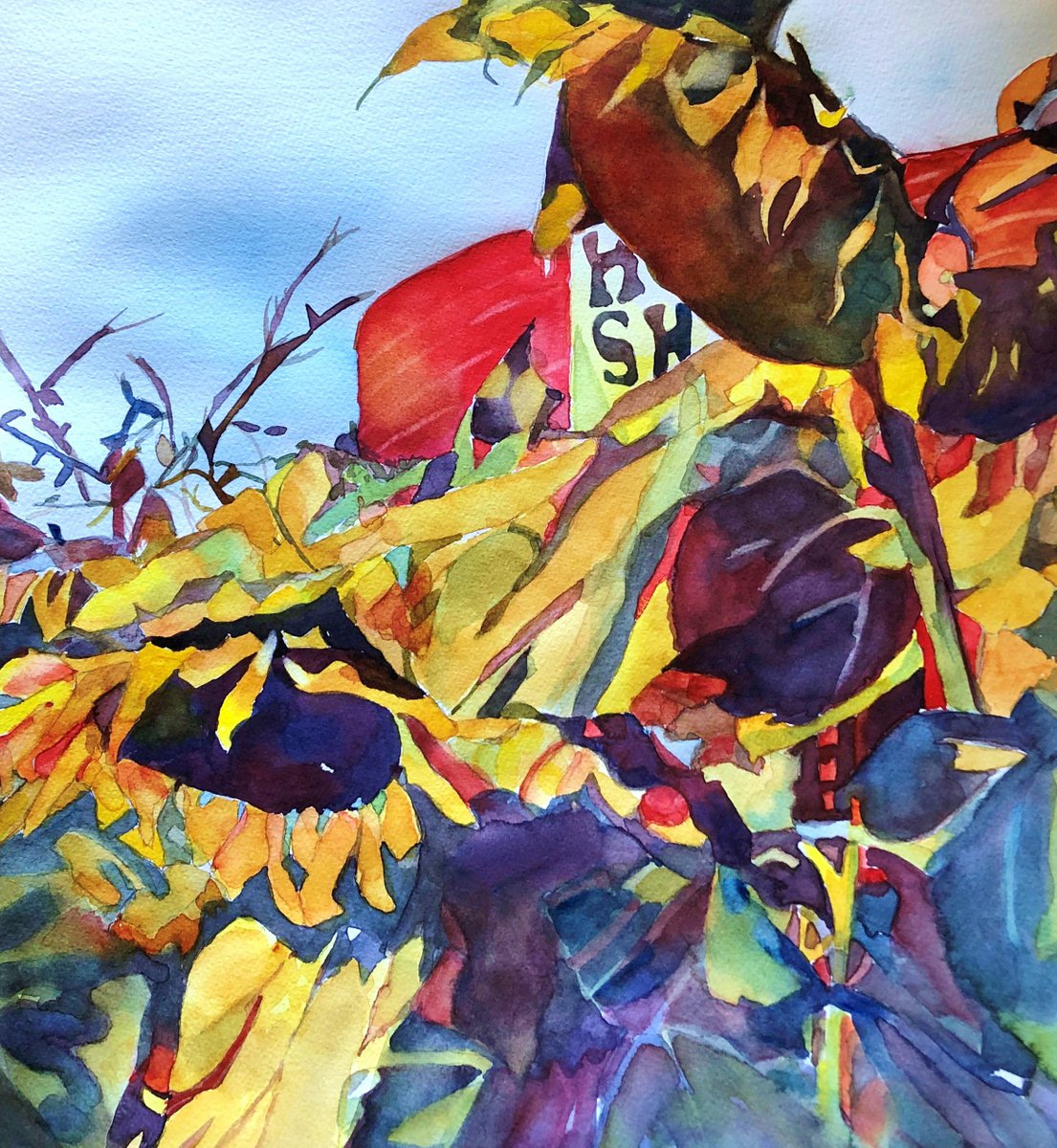 Impressionistic Botanical Watercolour By Bronwen Jones, 15 X 15, End Of Summer, Original Artwork