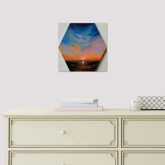 Sunset! Ready to hang! Painting on hexagon canvas Acrylic painting by Amita  Dand