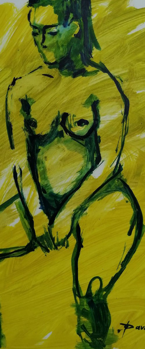 Nude study women oil on paper by Olga David