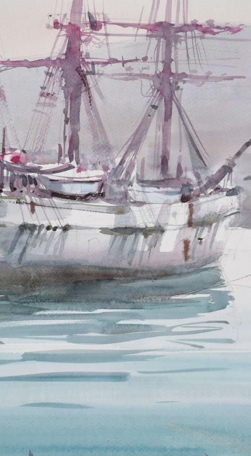 Ships in the adriatic harbor by Goran Žigolić Watercolors