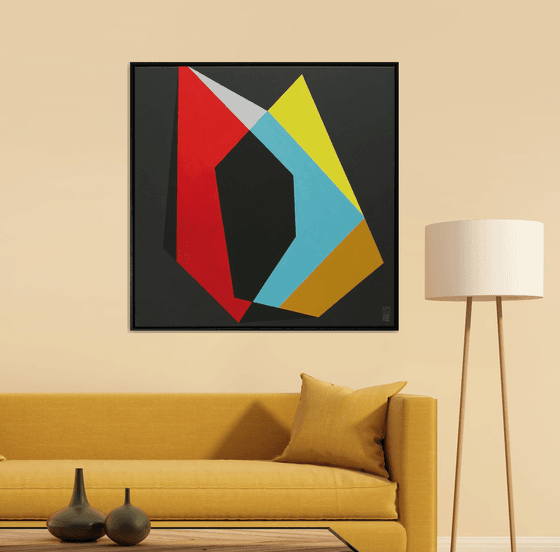 Abstract Painting - Black Diamond - 95x95CM - Incl. Frame - Ronald Hunter - 46J