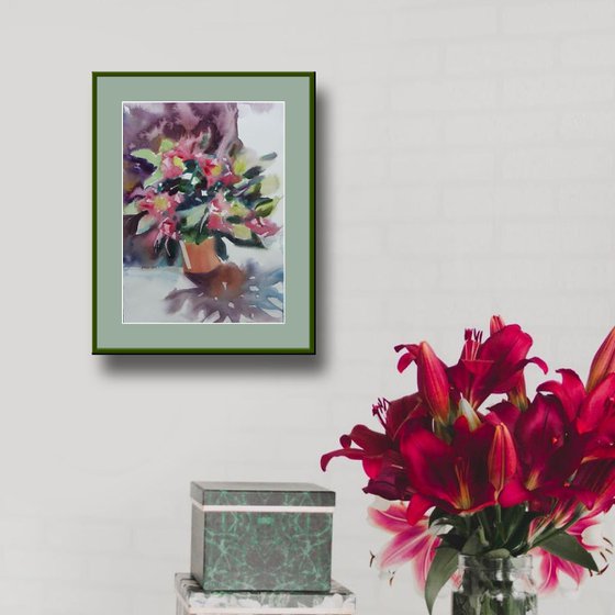 Bunch of Rhododendron Flowers Watercolor Floral Painting