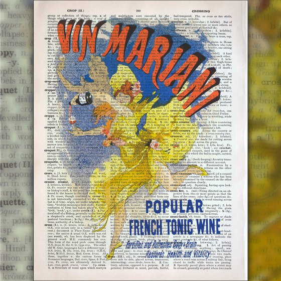 Vin Mariani - Collage Art Print on Large Real English Dictionary Vintage Book Page