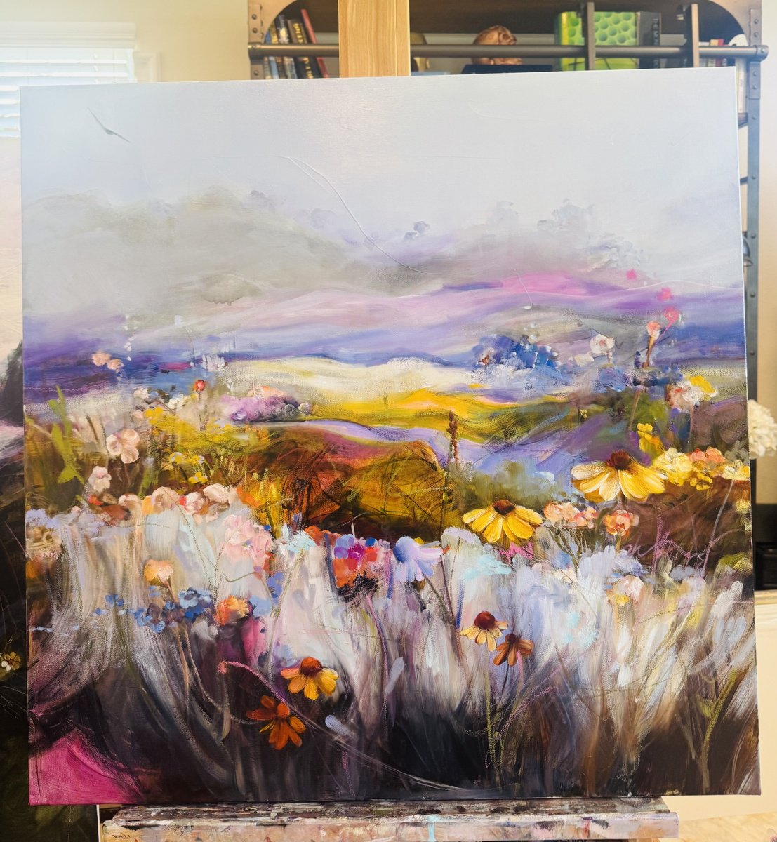Abstract Landscape Oil Painting By Tatyana Bolivar, 30 X 30", The Garden Beyond Time, Original Artwork