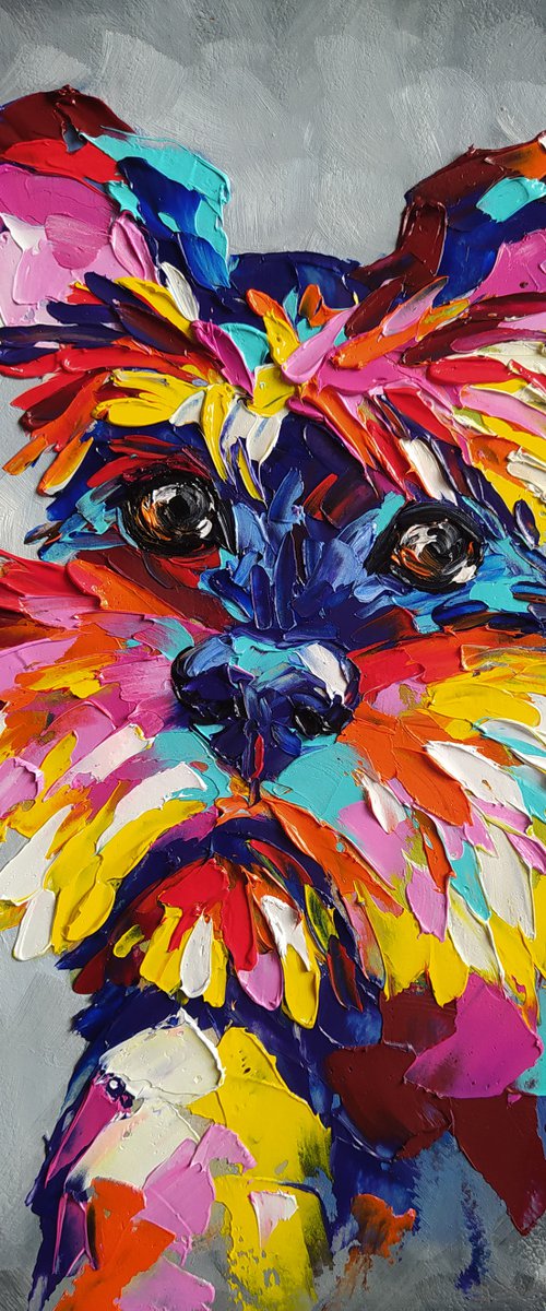 Funny pet - pet oil painting, dog, dog face, dog oil painting, miniature schnauzer, schnauzer, schnauzer oil painting by Anastasia Kozorez