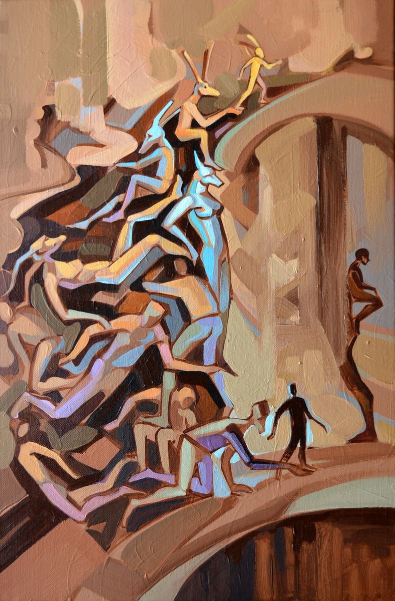 Surrealistic Portrait Acrylic Painting By Grama Gabriel, 16 X 24, Ascent 3, Original Artwork