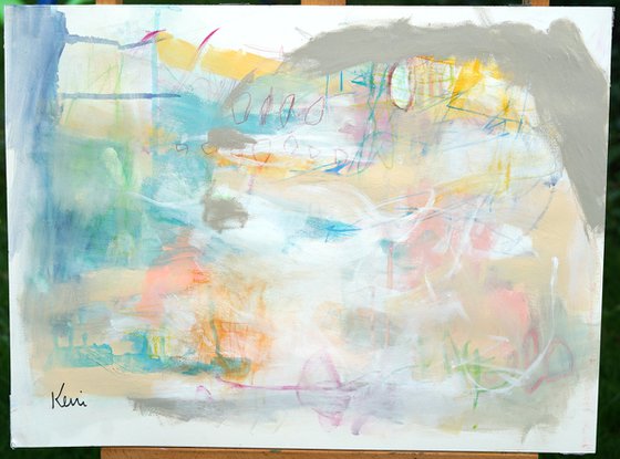 Nature Walk 24x18" Light Abstract Expressionist Painting on Paper