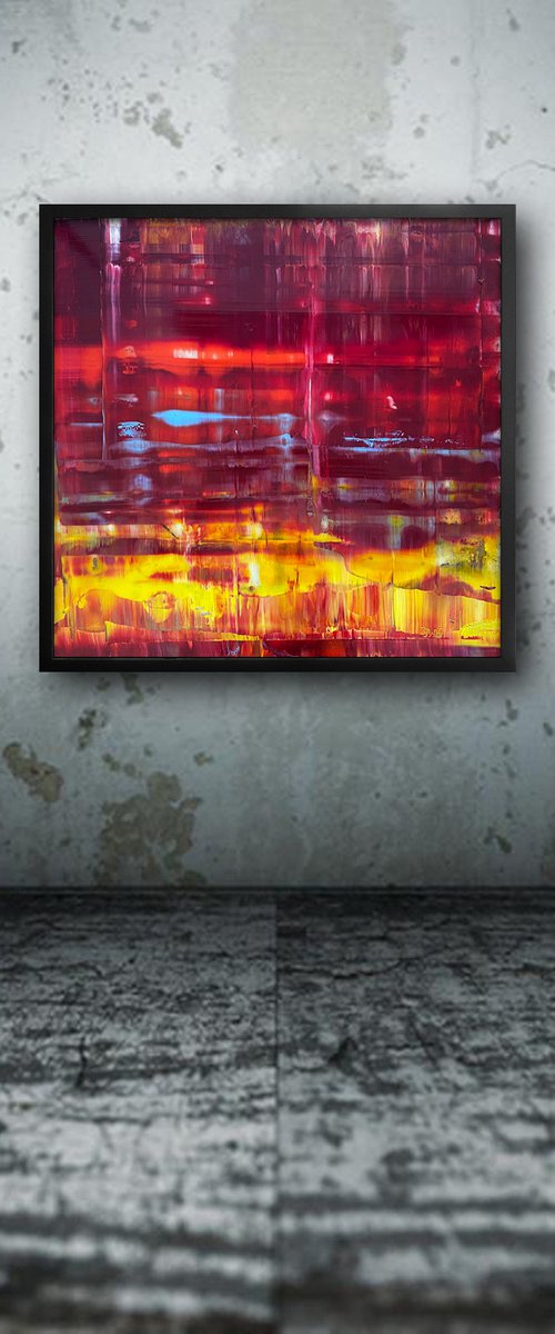 "Redrum" - Original PMS Oil Painting On Plexiglass, Framed - 26 x 26 inches by Preston M. Smith (PMS)