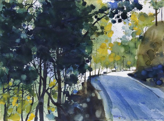 Road through sparkling forest