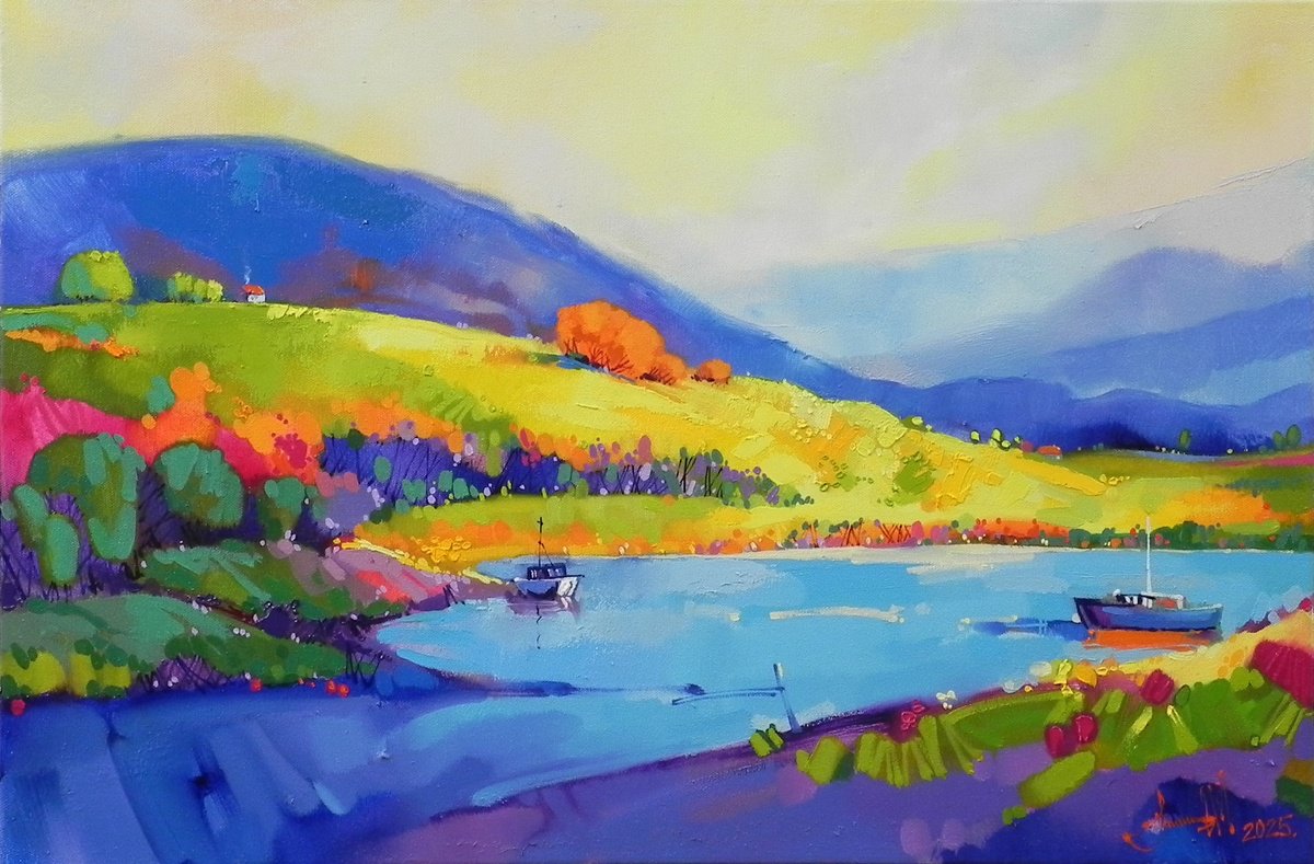 Impressionistic Landscape Oil Painting By Mykhailo Novikov, 24 X 16", *Sunny Day*, Original Artwork