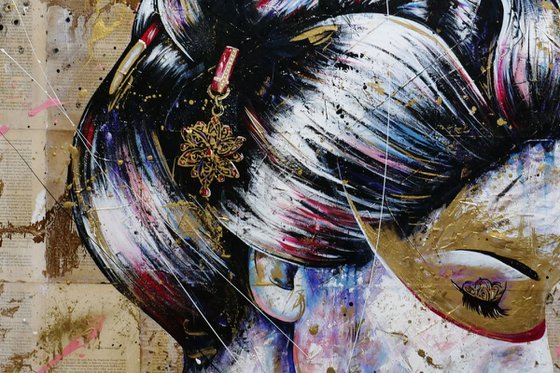 Shizukesa 120cm x 120cm Geisha Book Page Textured Abstract Realism Art