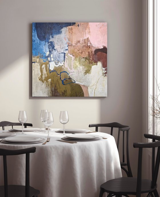 "Grace 2" Navy blue olive pink abstract art