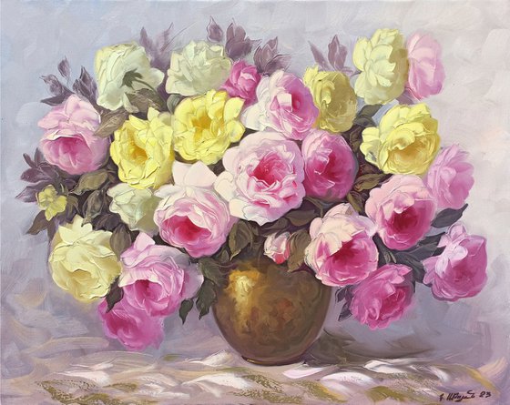 Pink and yellow roses