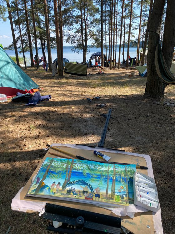 Camp by the sea. Beach. Camping
