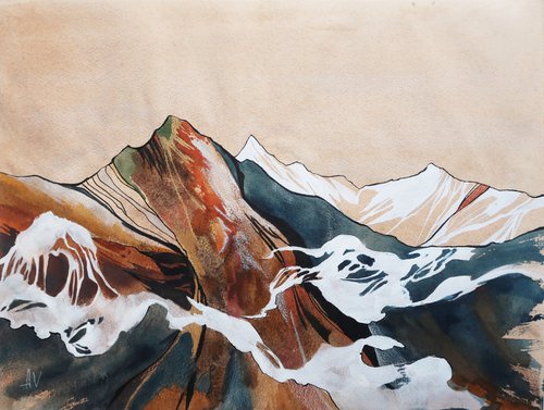 Mountains in autumn. 40*30 cm Watercolor landscape by Alla Vlaskina