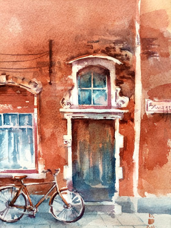 Original watercolor painting "Fabulous windows and doors of the city of Bruges"