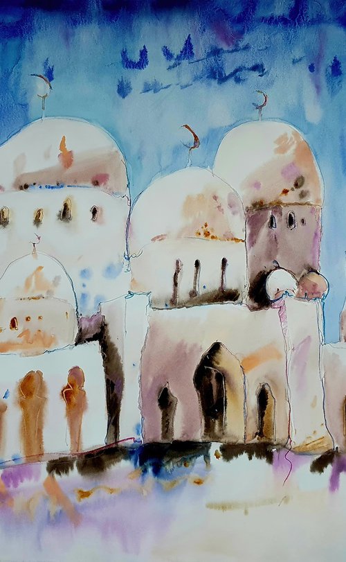 Modern Mosque Mixed Media Painting by Olga Sova